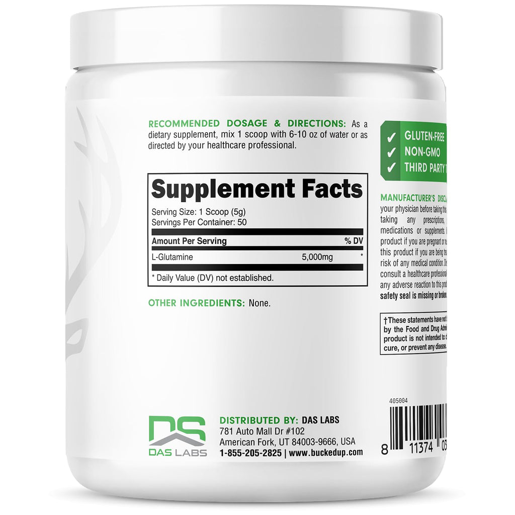 Bucked Up L-Glutamine (5000mg), Essentials (50 Servings, 250 Grams) - FENGGESTORE20
