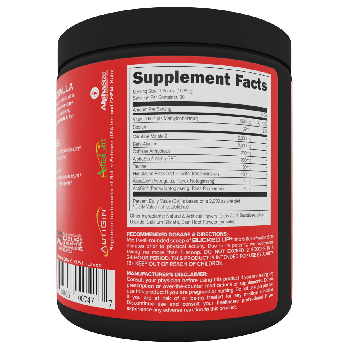 Bucked Up Pre Workout - Best Tasting - 6 Grams Citrulline, 2 Grams Beta Alanine Non Proprietary Blend, Powder (Strawberry Kiwi) - FENGGESTORE20