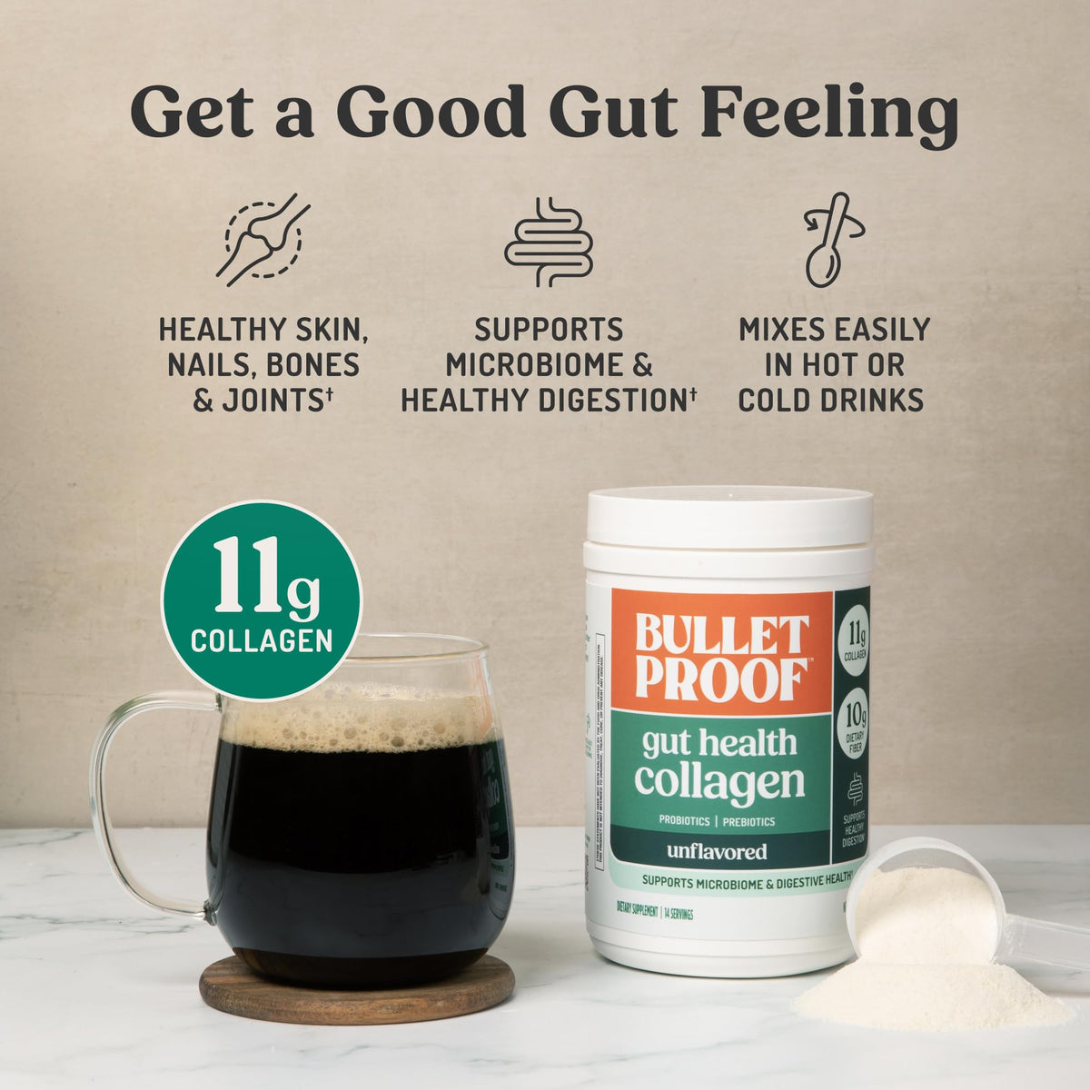 Bulletproof Unflavored Gut Health Collagen Protein, 14 Ounces, 10g Grass-Fed Collagen Peptides for Gut, Skin, Bone and Joint Support - FENGGESTORE20