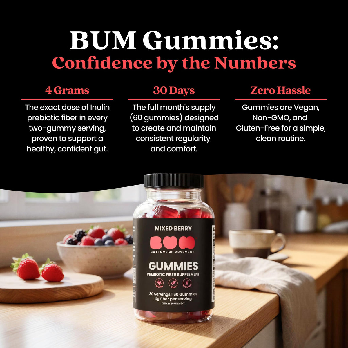 Bum Prebiotic Fiber Supplement for Men - Chicory Root Inulin Prebiotic Fiber Gummies for Men for Peachy Digestive Health, Regularity & Boating Relief - FENGGESTORE20