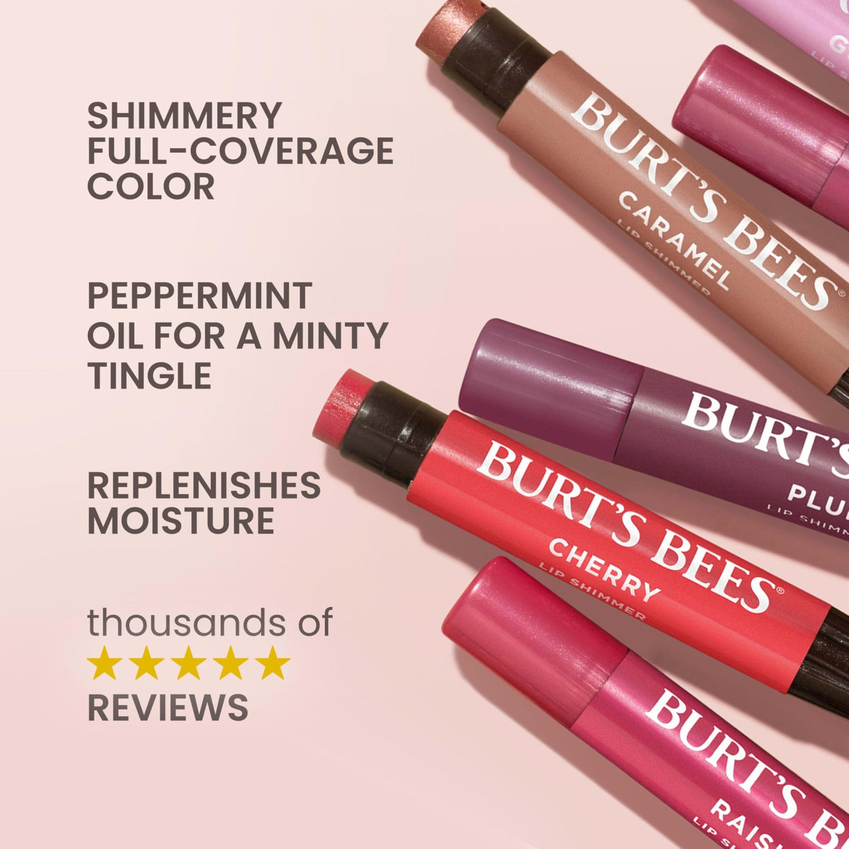 Burt's Bees Easter Basket Stuffers, Lip Shimmer Nude Collection, Tinted Lip Balm, Moisturizing for All Day Hydration with Natural Glowy Finish - FENGGESTORE20