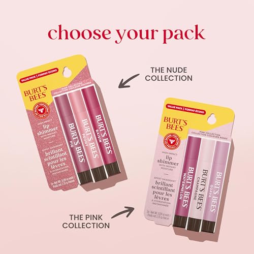 Burt's Bees Easter Basket Stuffers, Lip Shimmer Nude Collection, Tinted Lip Balm, Moisturizing for All Day Hydration with Natural Glowy Finish - FENGGESTORE20