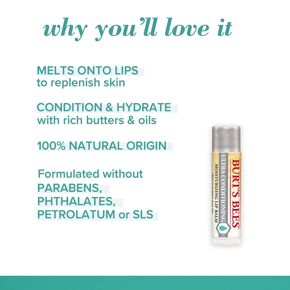Burt's Bees Lip Balm, Moisturizing Lip Care, 100% Natural Origin, Ultra Conditioning with Shea, Cocoa & Kokum Butter (4 Pack) - FENGGESTORE20