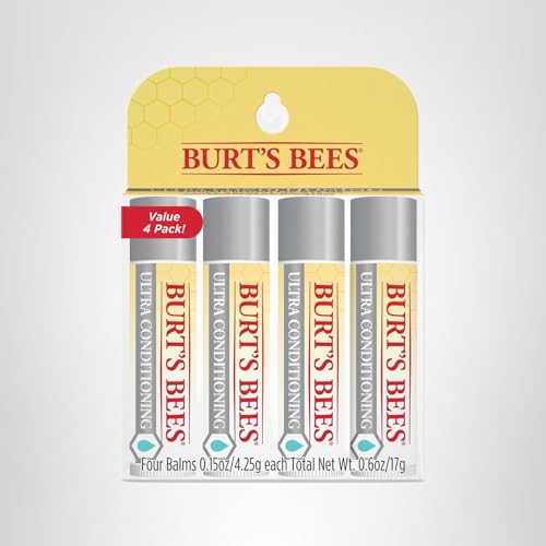 Burt's Bees Lip Balm, Moisturizing Lip Care, 100% Natural Origin, Ultra Conditioning with Shea, Cocoa & Kokum Butter (4 Pack) - FENGGESTORE20