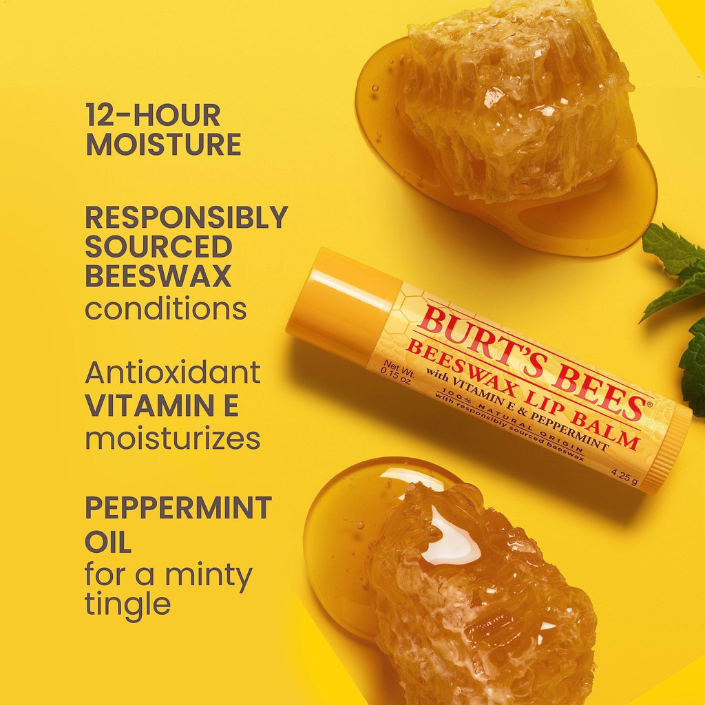 Burt's Bees Lip Balm - Original Beeswax, Lip Moisturizer With Responsibly Sourced Beeswax - FENGGESTORE20