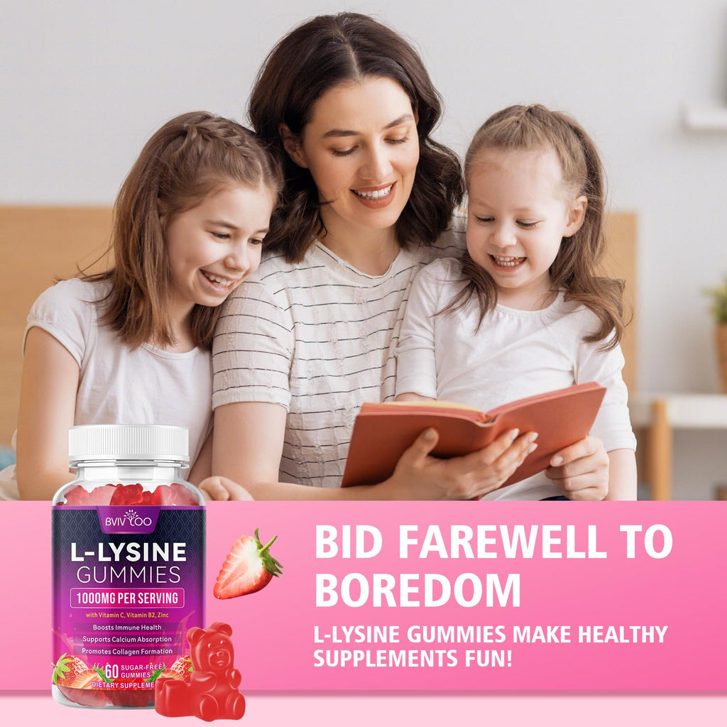 BVIVLOO L-Lysine 1000mg Gummies for Immune Support & Skin Health - High Potency Vegan Gummies, Sugar-Free, Natural Berry Flavor, Gluten-Free Chewable Supplement - FENGGESTORE20