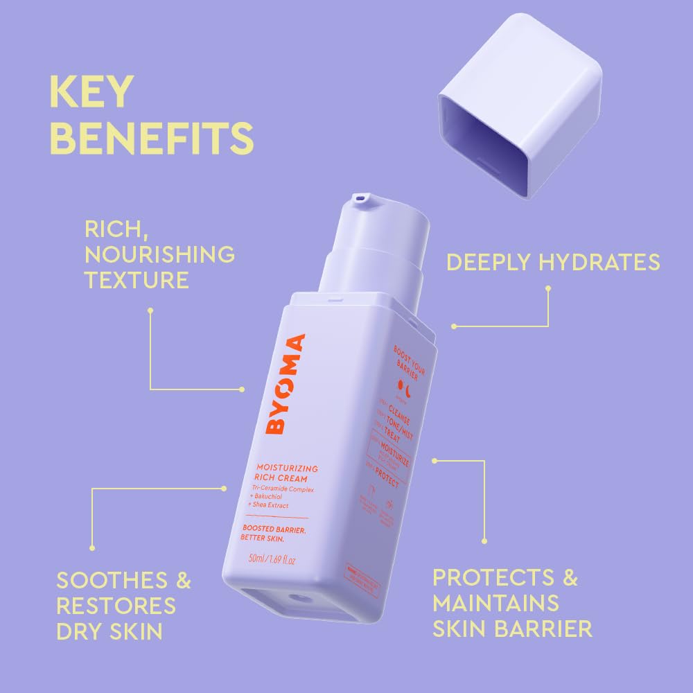 BYOMA Moisturizing Rich Cream - Barrier Repair Cream Face Lotion with Bakuchiol & Shea Extract - Ceramide Face Moisturizer for Dry Skin - FENGGESTORE20