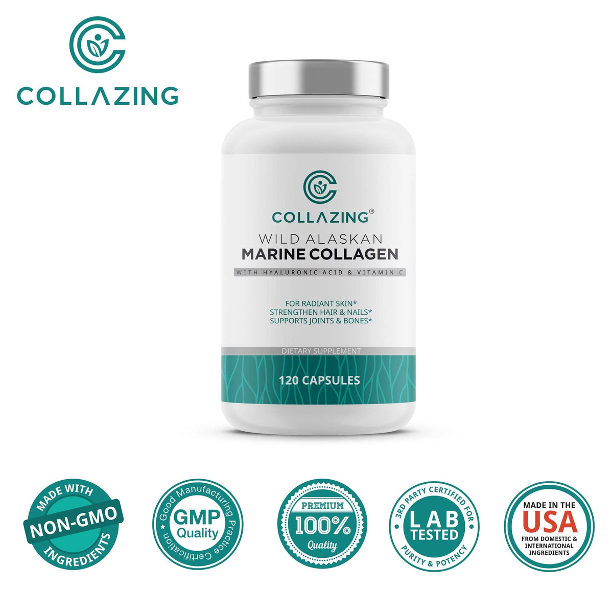 C COLLAZING - Alaskan Wild-Caught Marine Collagen Peptides with Hyaluronic Acid & Vitamin C - Supports Skin, Hair, Nails, Joints & Bones - Type 1 & 3 Collagen - FENGGESTORE20