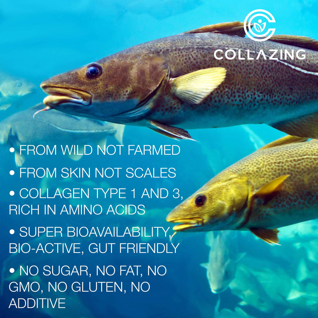 C COLLAZING - Alaskan Wild-Caught Marine Collagen Peptides with Hyaluronic Acid & Vitamin C - Supports Skin, Hair, Nails, Joints & Bones - Type 1 & 3 Collagen - FENGGESTORE20
