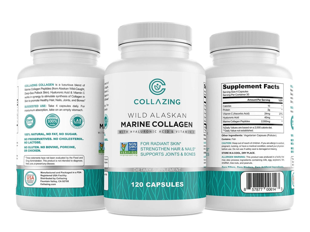 C COLLAZING - Alaskan Wild-Caught Marine Collagen Peptides with Hyaluronic Acid & Vitamin C - Supports Skin, Hair, Nails, Joints & Bones - Type 1 & 3 Collagen - FENGGESTORE20