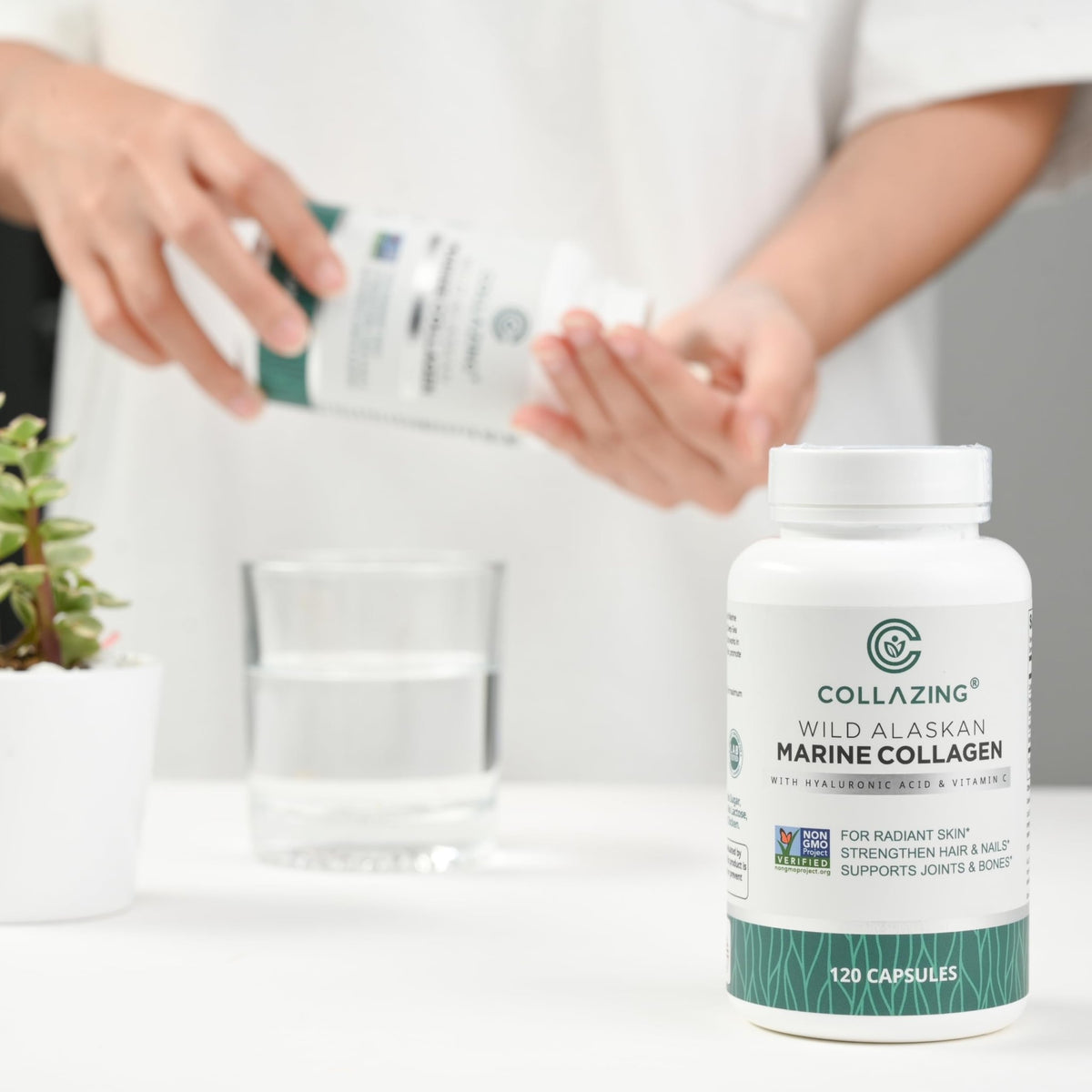 C COLLAZING - Alaskan Wild-Caught Marine Collagen Peptides with Hyaluronic Acid & Vitamin C - Supports Skin, Hair, Nails, Joints & Bones - Type 1 & 3 Collagen - FENGGESTORE20