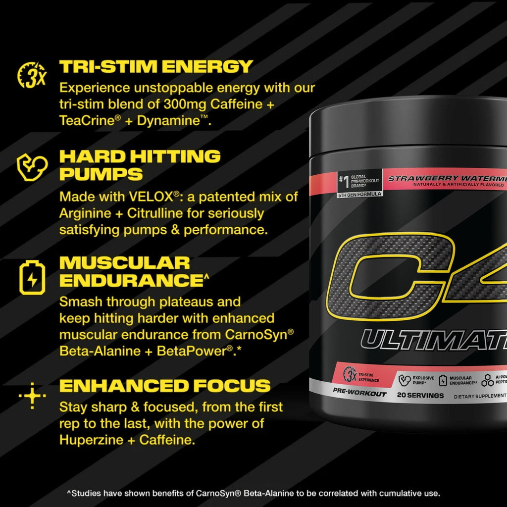 C4 Ultimate Pre Workout Powder Watermelon - Sugar Free Preworkout Energy Supplement for Men & Women - 300mg Caffeine + 3.2g Beta Alanine - FENGGESTORE20