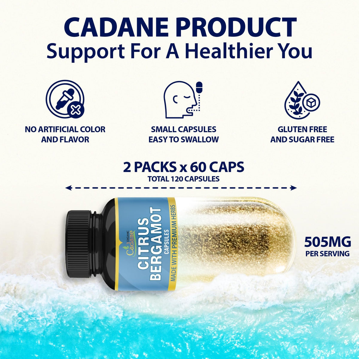 Cadane 2 Packs Citrus Bergamot Extract Capsules with Berberine, Olive, Guggul, Garlic, Pine Bark, Black Pepper | 4 Months Supply - FENGGESTORE20