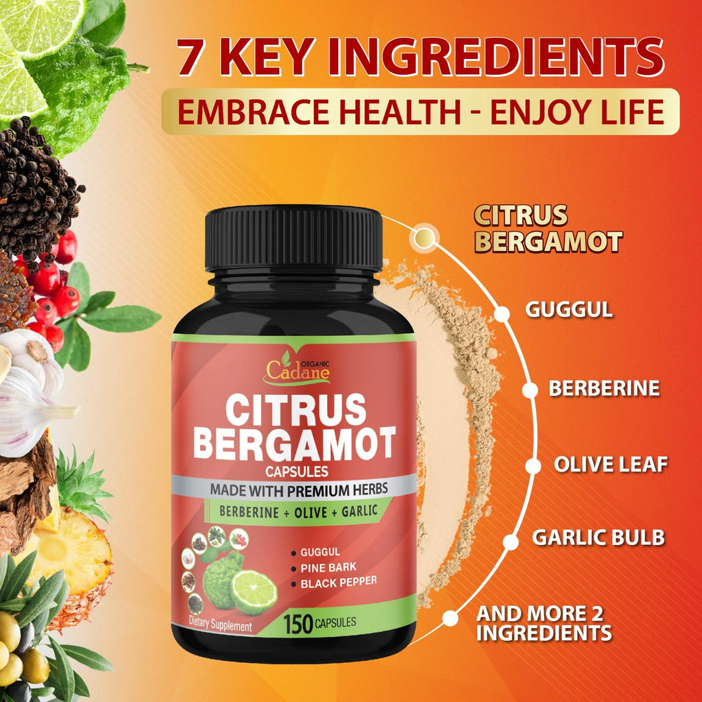 Cadane Citrus Bergamot Supplement Capsules with Berberine, Olive, Guggul, Garlic, Pine Bark, Black Pepper - FENGGESTORE20
