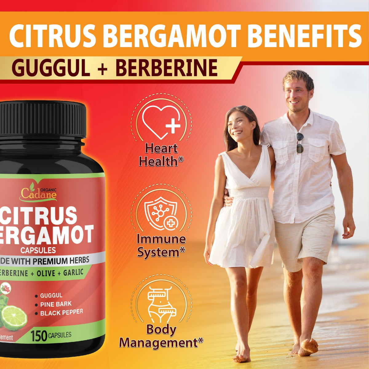 Cadane Citrus Bergamot Supplement Capsules with Berberine, Olive, Guggul, Garlic, Pine Bark, Black Pepper - FENGGESTORE20