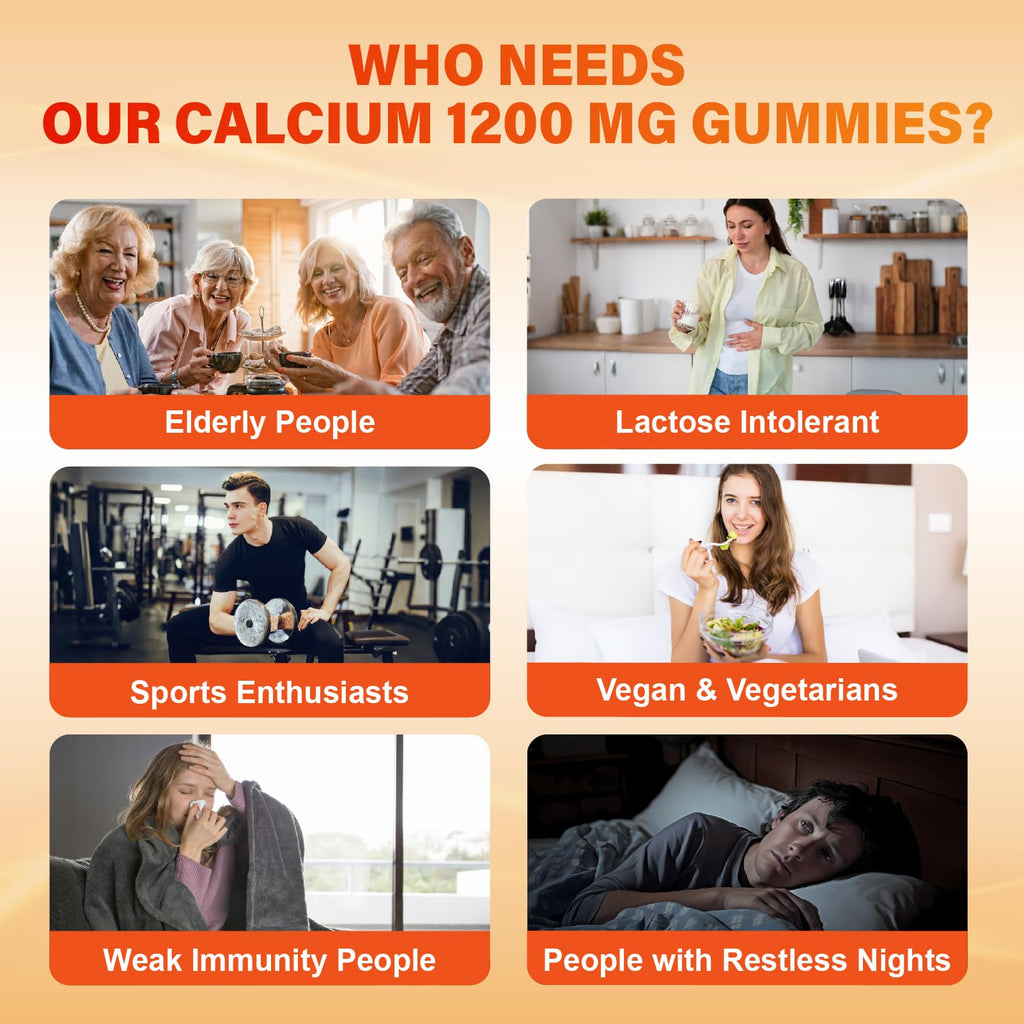 Calcium 1200 mg with Vitamin D3 Gummies for Adults - Calcium Citrate with Vitamin D3 K2, Magnesium, Zinc, Boron, Copper and Ashwagandha - FENGGESTORE20