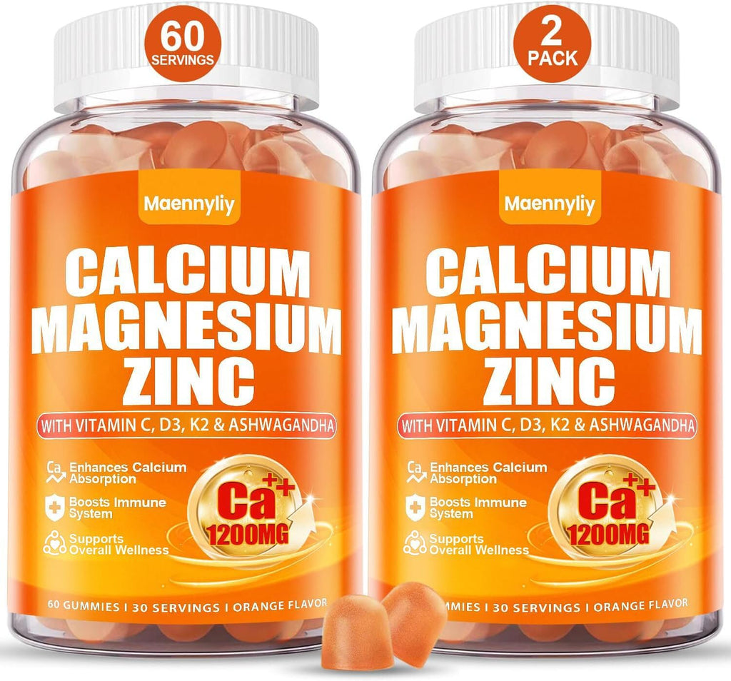 Calcium 1200 mg with Vitamin D3 Gummies for Adults - Calcium Citrate with Vitamin D3 K2, Magnesium, Zinc, Boron, Copper and Ashwagandha - FENGGESTORE20