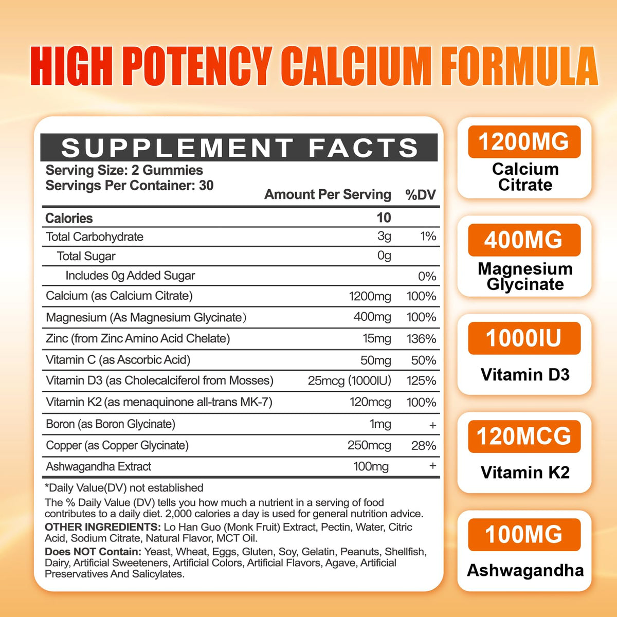 Calcium 1200 mg with Vitamin D3 Gummies for Adults - Calcium Citrate with Vitamin D3 K2, Magnesium, Zinc, Boron, Copper and Ashwagandha - FENGGESTORE20