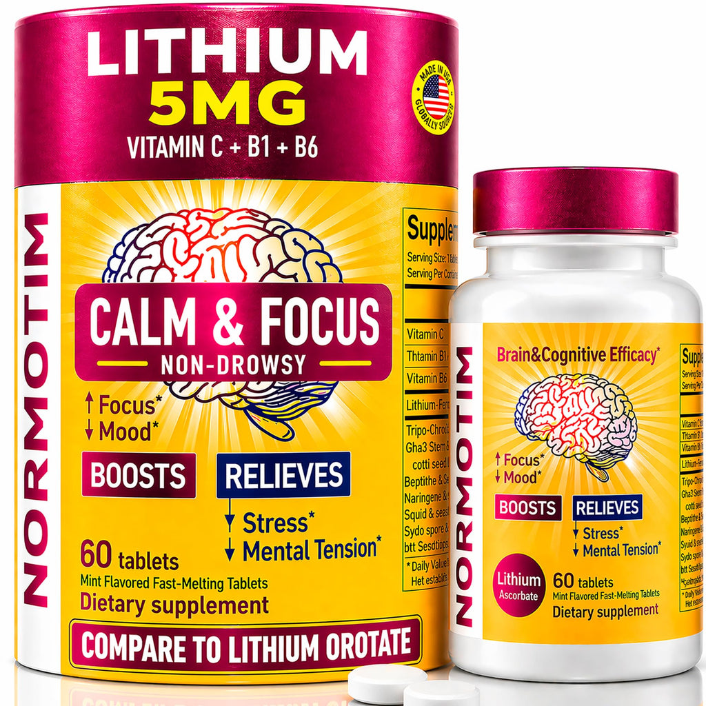 Calm & Focus Support – Lithium Ascorbate 5mg Fast-Dissolve Tablets with Vitamin C, B1 & B6 – Non-Drowsy Cognitive & Memory Support - FENGGESTORE20