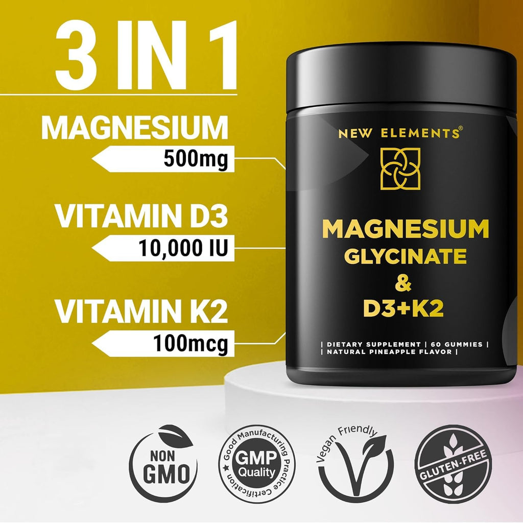Calm Magnesium Glycinate Gummies 500mg with High-Potency Vitamin D3 10000iu & Vitamin K2 100mcg | Stress Relief, Relaxation & Bone Support for Adults - FENGGESTORE20