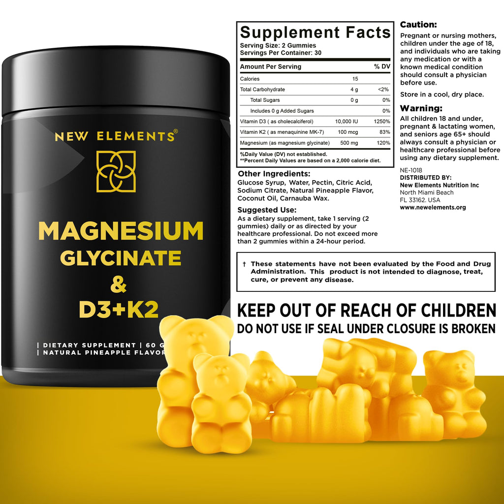 Calm Magnesium Glycinate Gummies 500mg with High-Potency Vitamin D3 10000iu & Vitamin K2 100mcg | Stress Relief, Relaxation & Bone Support for Adults - FENGGESTORE20