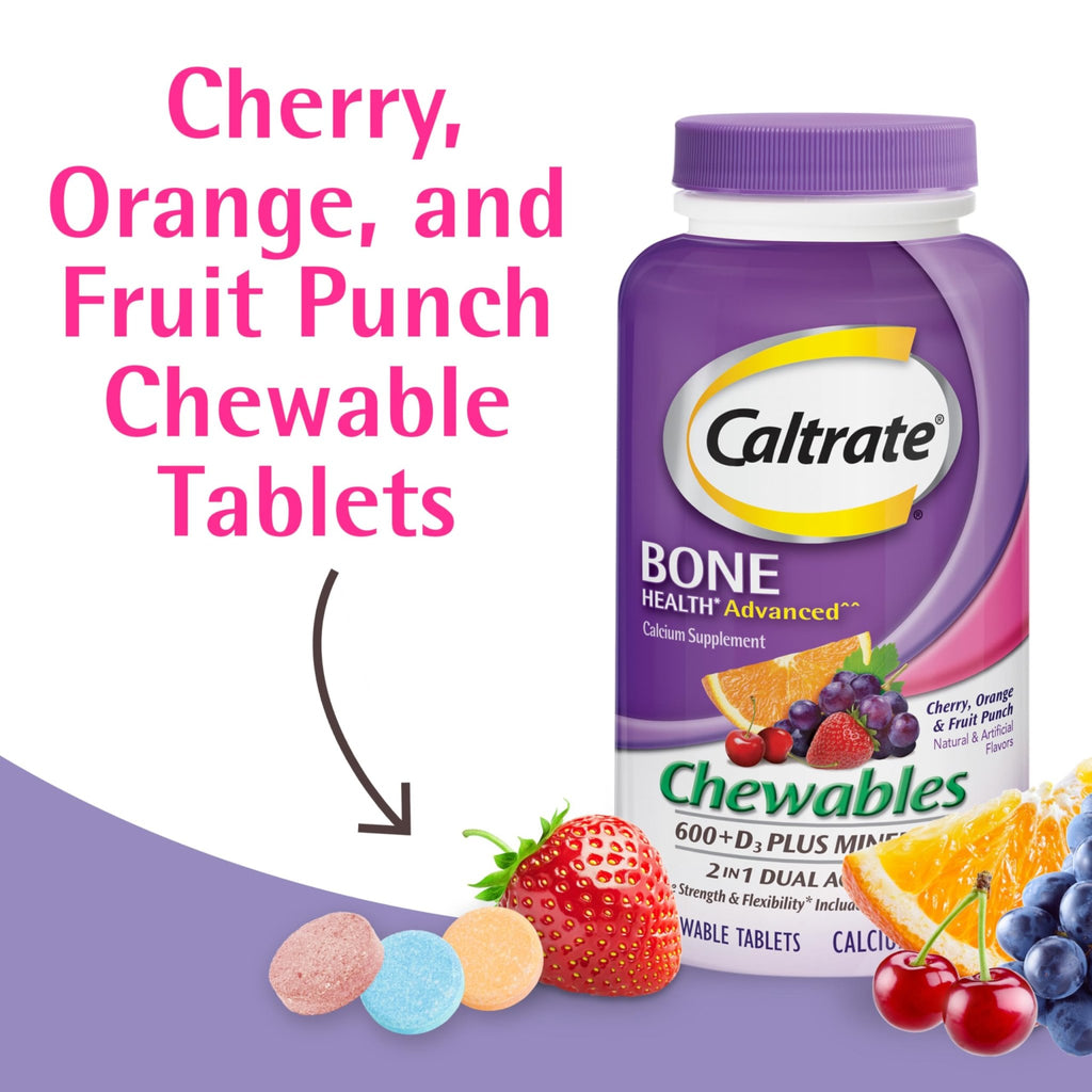 Caltrate Chewables 600 +D3 Plus Minerals Calcium and Vitamin D, Sugar Free, Cherry, Orange and Fruit Punch, 155 count - FENGGESTORE20