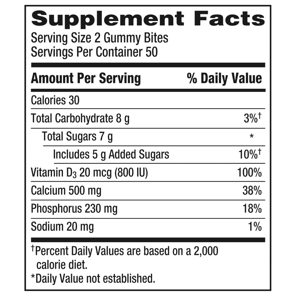 Caltrate Gummy Bites 500 mg Calcium and Vitamin D Supplement, Black Cherry, Strawberry, Orange - 100 Count - FENGGESTORE20