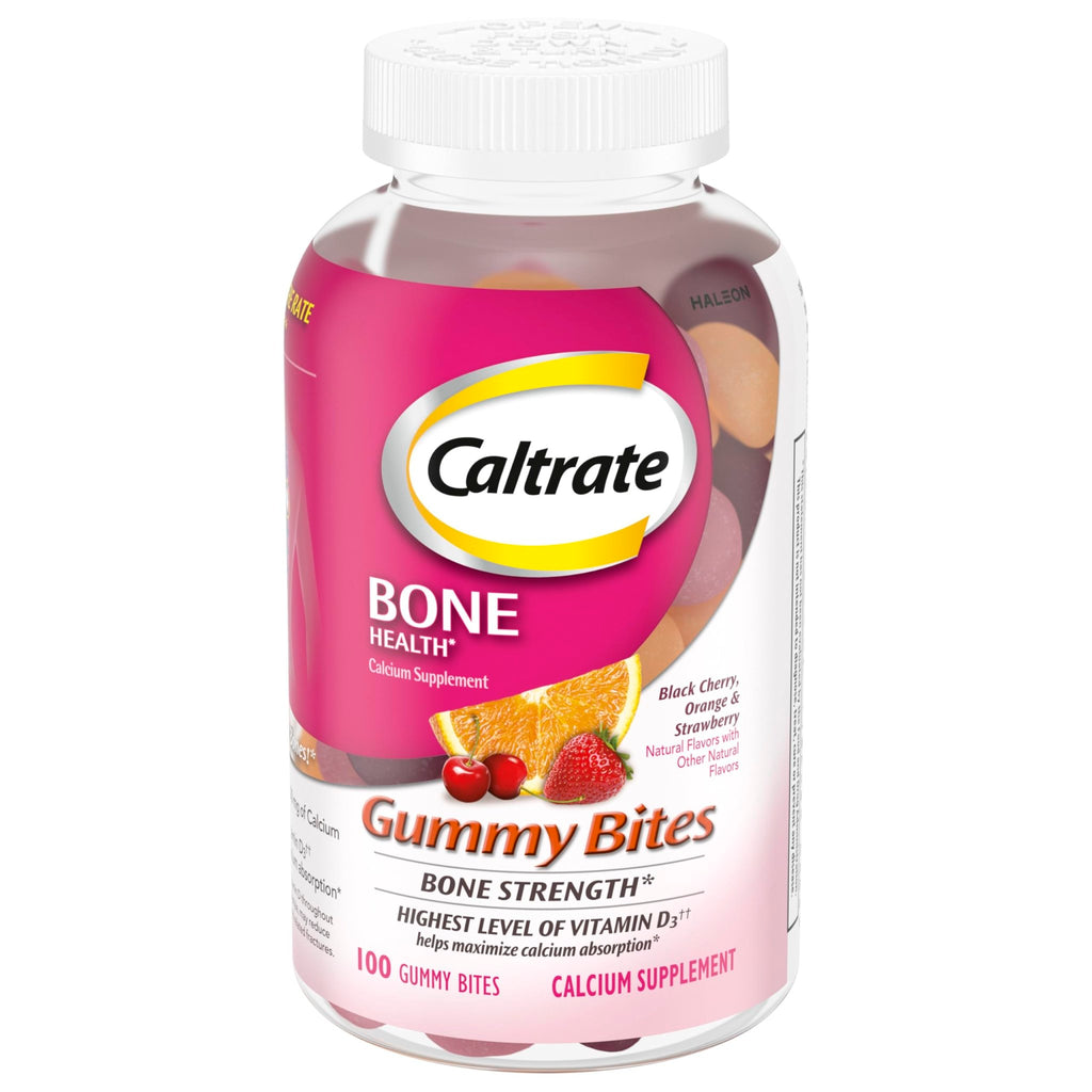 Caltrate Gummy Bites 500 mg Calcium and Vitamin D Supplement, Black Cherry, Strawberry, Orange - 100 Count - FENGGESTORE20