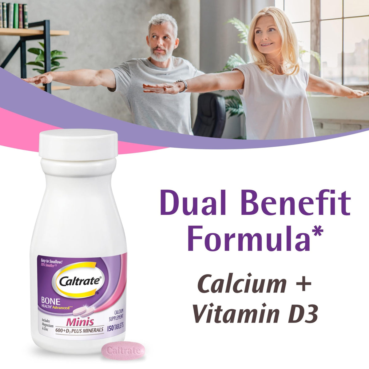 Caltrate Minis 600 Plus D3 Plus Minerals Calcium and Vitamin D Supplement Tablets, Bone Health and Mineral Supplement for Adults - 150 Count - FENGGESTORE20