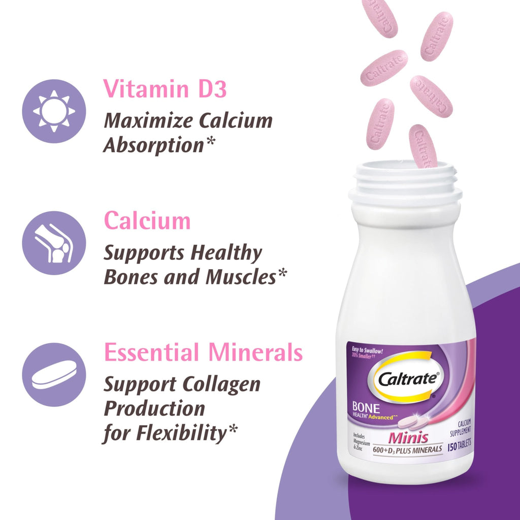Caltrate Minis 600 Plus D3 Plus Minerals Calcium and Vitamin D Supplement Tablets, Bone Health and Mineral Supplement for Adults - 150 Count - FENGGESTORE20