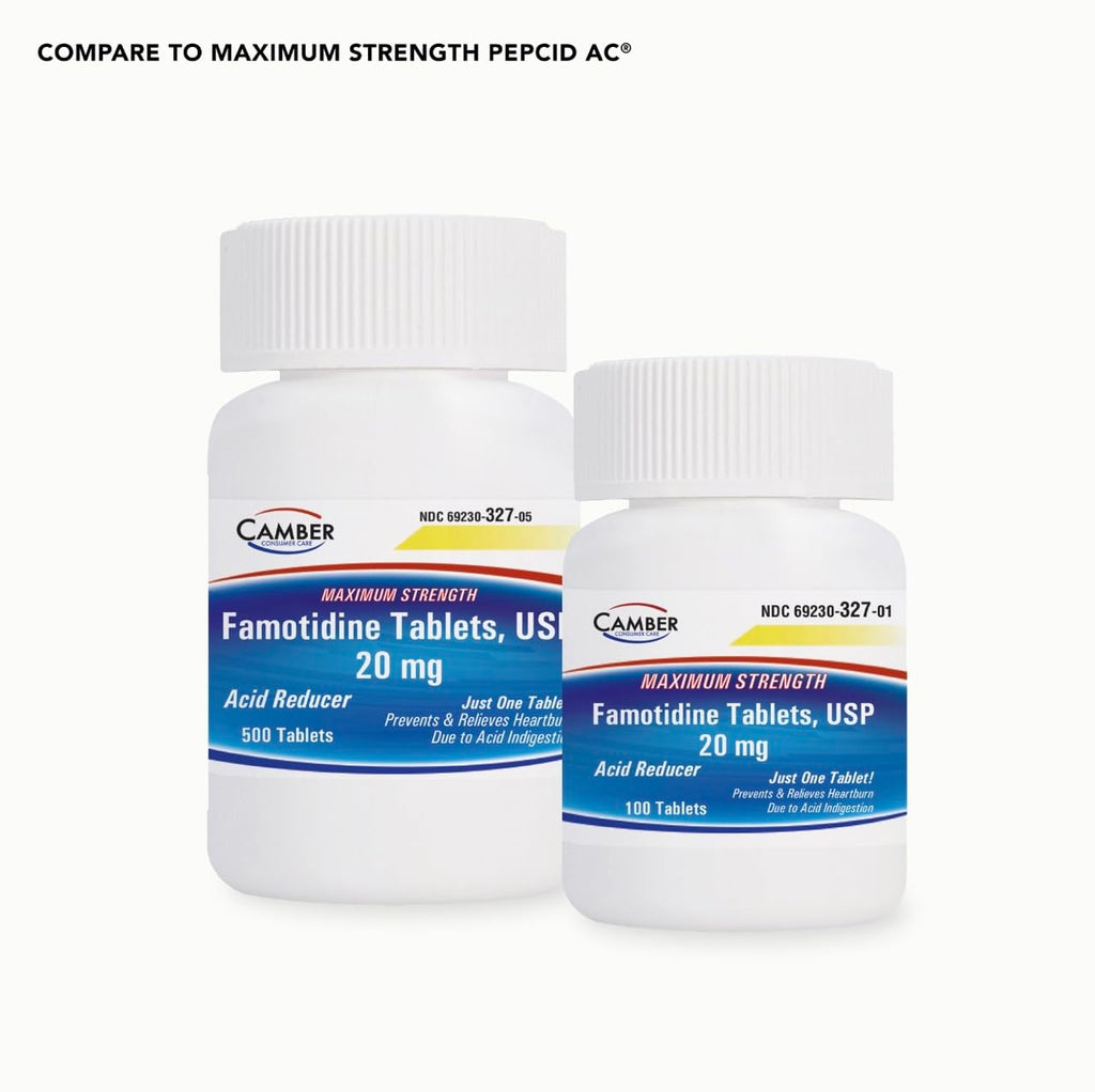 Camber Famotidine Tablets 20 mg Maximum Strength Acid Reducer 500ct Family Pack - FENGGESTORE20
