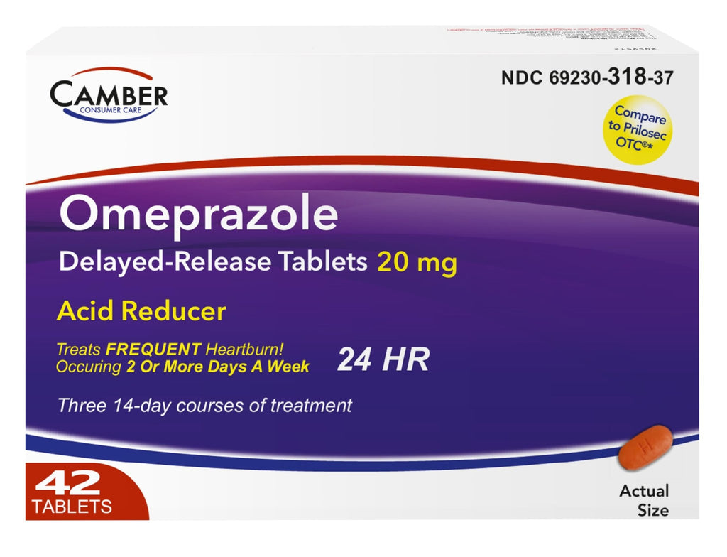 Camber Omeprazole 20mg Delayed-Release Tablets, Heartburn and Acid Reducer Reflux Medicine (42 Count) - FENGGESTORE20