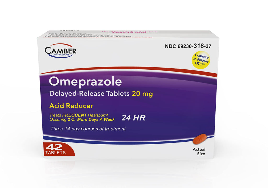 Camber Omeprazole 20mg Delayed-Release Tablets, Heartburn and Acid Reducer Reflux Medicine (42 Count) - FENGGESTORE20