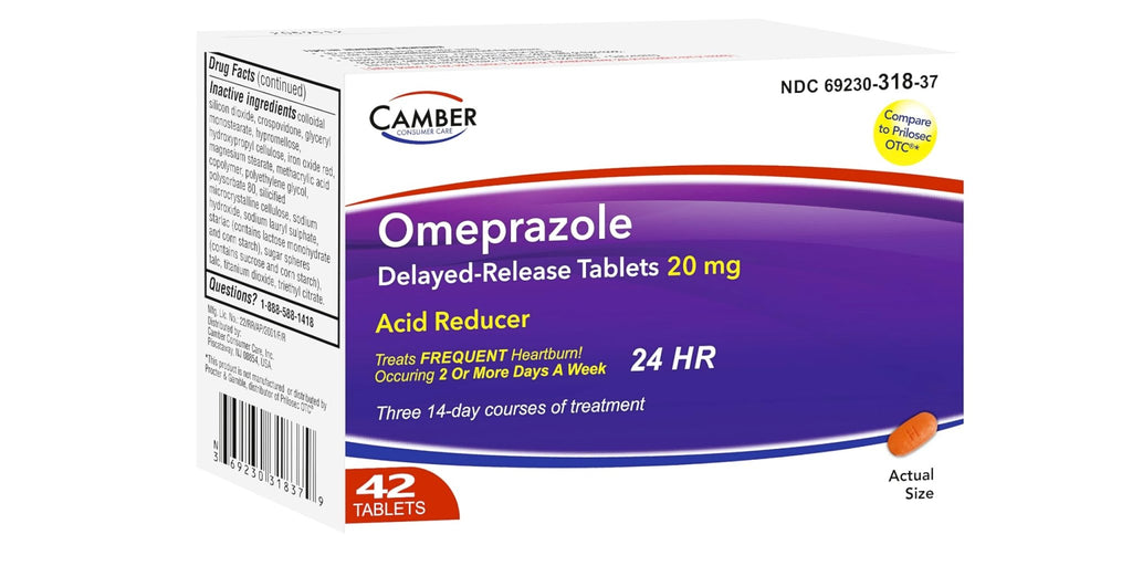 Camber Omeprazole 20mg Delayed-Release Tablets, Heartburn and Acid Reducer Reflux Medicine (42 Count) - FENGGESTORE20