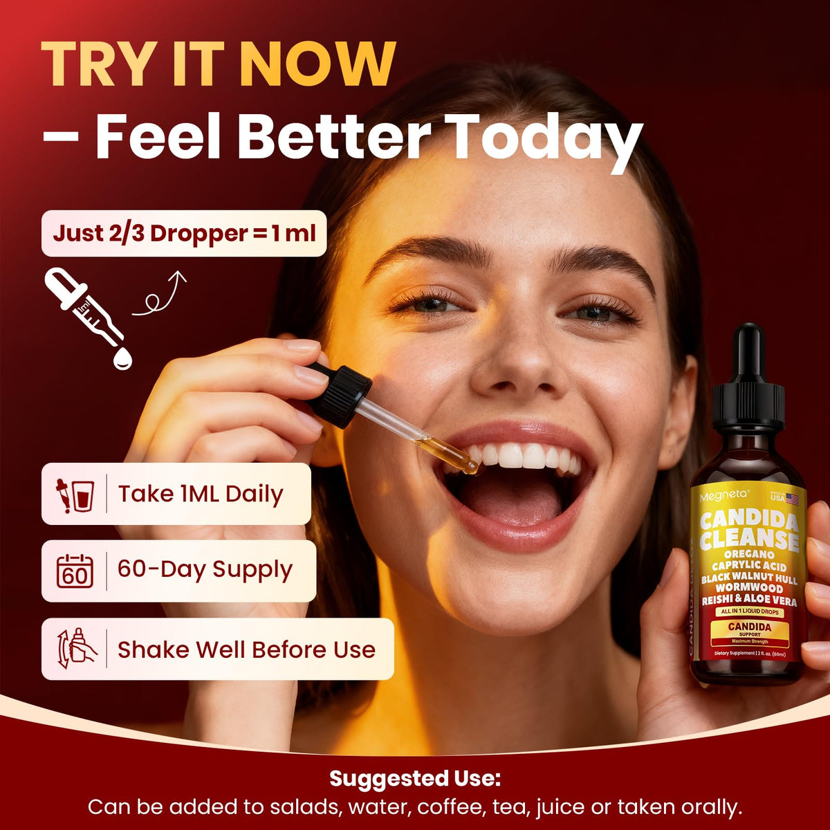 Candida Cleanse Detox with Triple-Targeting Technology, All-in-1 Synergy Formula with Caprylic Acid, Oregano, Black Walnut & Wormwood – Yeast Detox, Gut Health - FENGGESTORE20