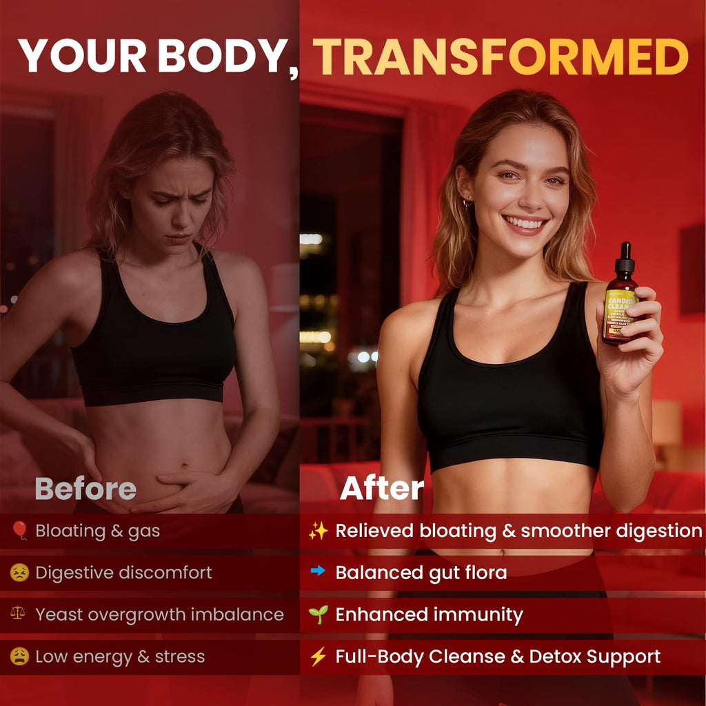 Candida Cleanse Detox with Triple-Targeting Technology, All-in-1 Synergy Formula with Caprylic Acid, Oregano, Black Walnut & Wormwood – Yeast Detox, Gut Health - FENGGESTORE20