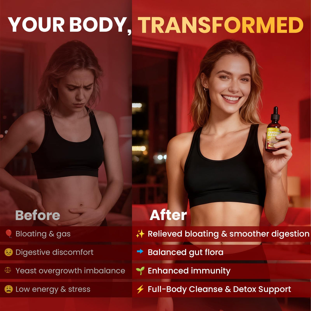 Candida Cleanse Detox with Triple-Targeting Technology, All-in-1 Synergy Formula with Caprylic Acid, Oregano, Black Walnut & Wormwood – Yeast Detox, Gut Health - FENGGESTORE20