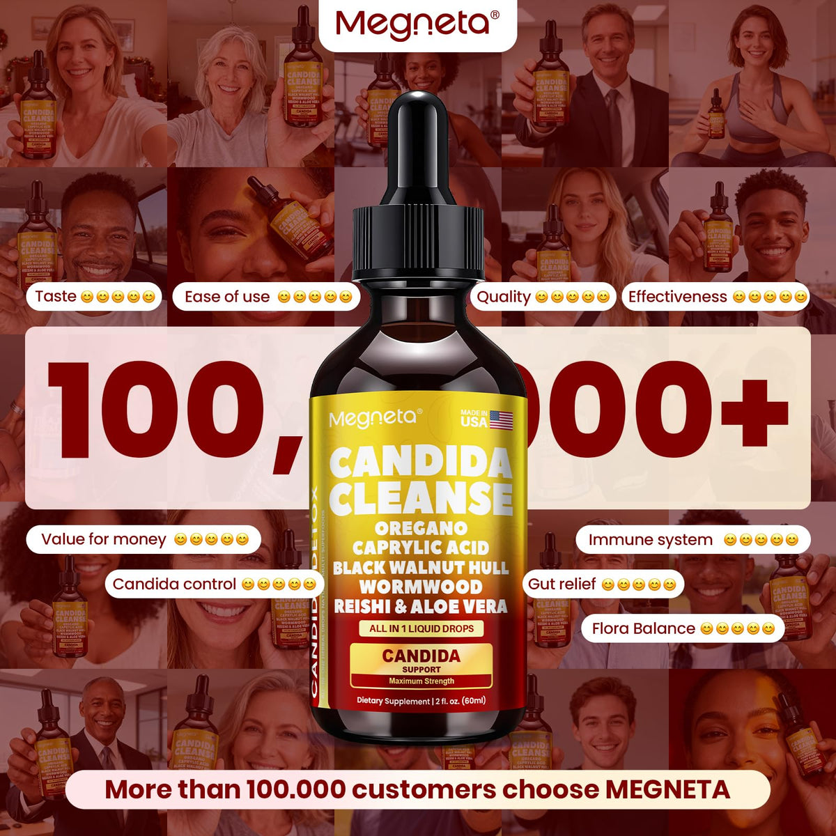 Candida Cleanse Detox with Triple-Targeting Technology, All-in-1 Synergy Formula with Caprylic Acid, Oregano, Black Walnut & Wormwood – Yeast Detox, Gut Health - FENGGESTORE20
