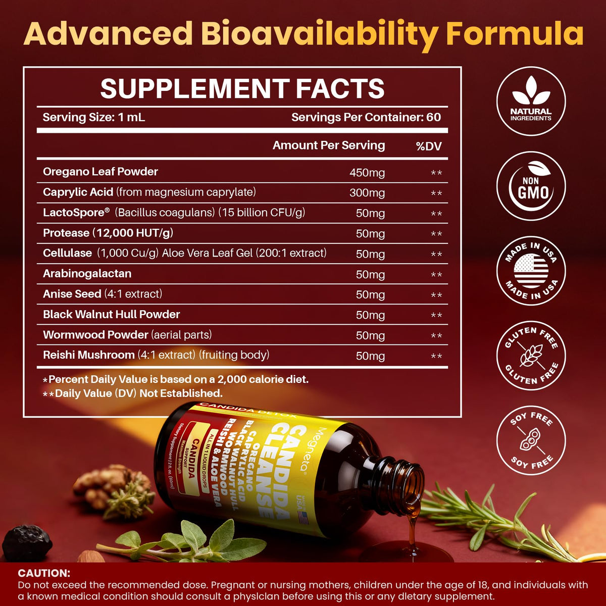 Candida Cleanse Detox with Triple-Targeting Technology, All-in-1 Synergy Formula with Caprylic Acid, Oregano, Black Walnut & Wormwood – Yeast Detox, Gut Health - FENGGESTORE20