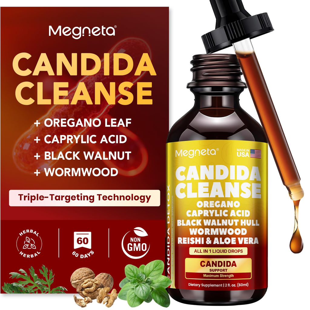 Candida Cleanse Detox with Triple-Targeting Technology, All-in-1 Synergy Formula with Caprylic Acid, Oregano, Black Walnut & Wormwood – Yeast Detox, Gut Health - FENGGESTORE20
