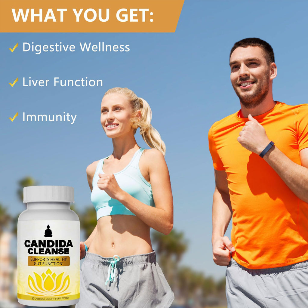 Candida Cleanse - Gut & Colon Support, Advanced Probiotic & Herbal Formula, Natural Herbal Formula, Oregano Leaf, Wormwood, Black Walnut, - FENGGESTORE20