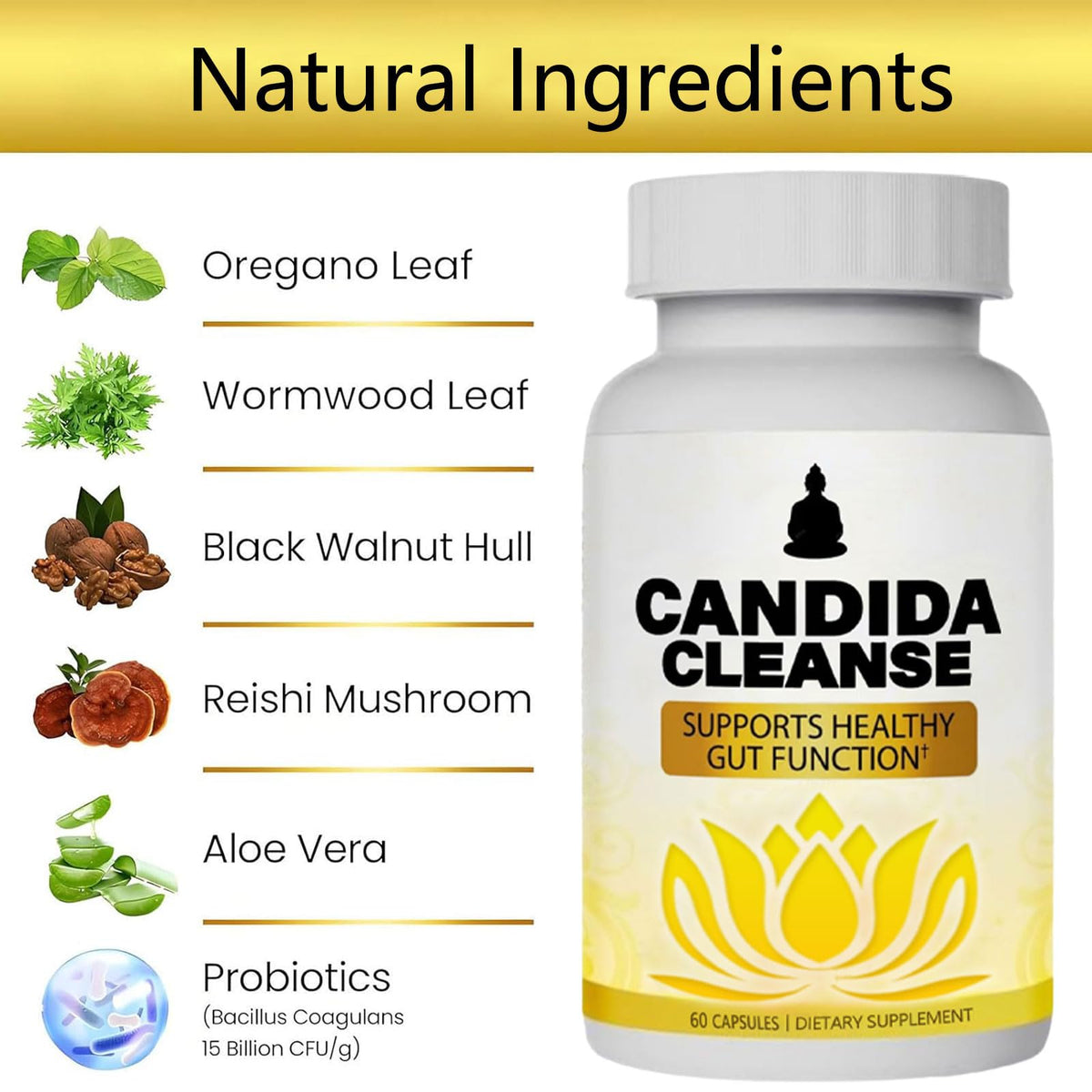 Candida Cleanse - Gut & Colon Support, Advanced Probiotic & Herbal Formula, Natural Herbal Formula, Oregano Leaf, Wormwood, Black Walnut, - FENGGESTORE20