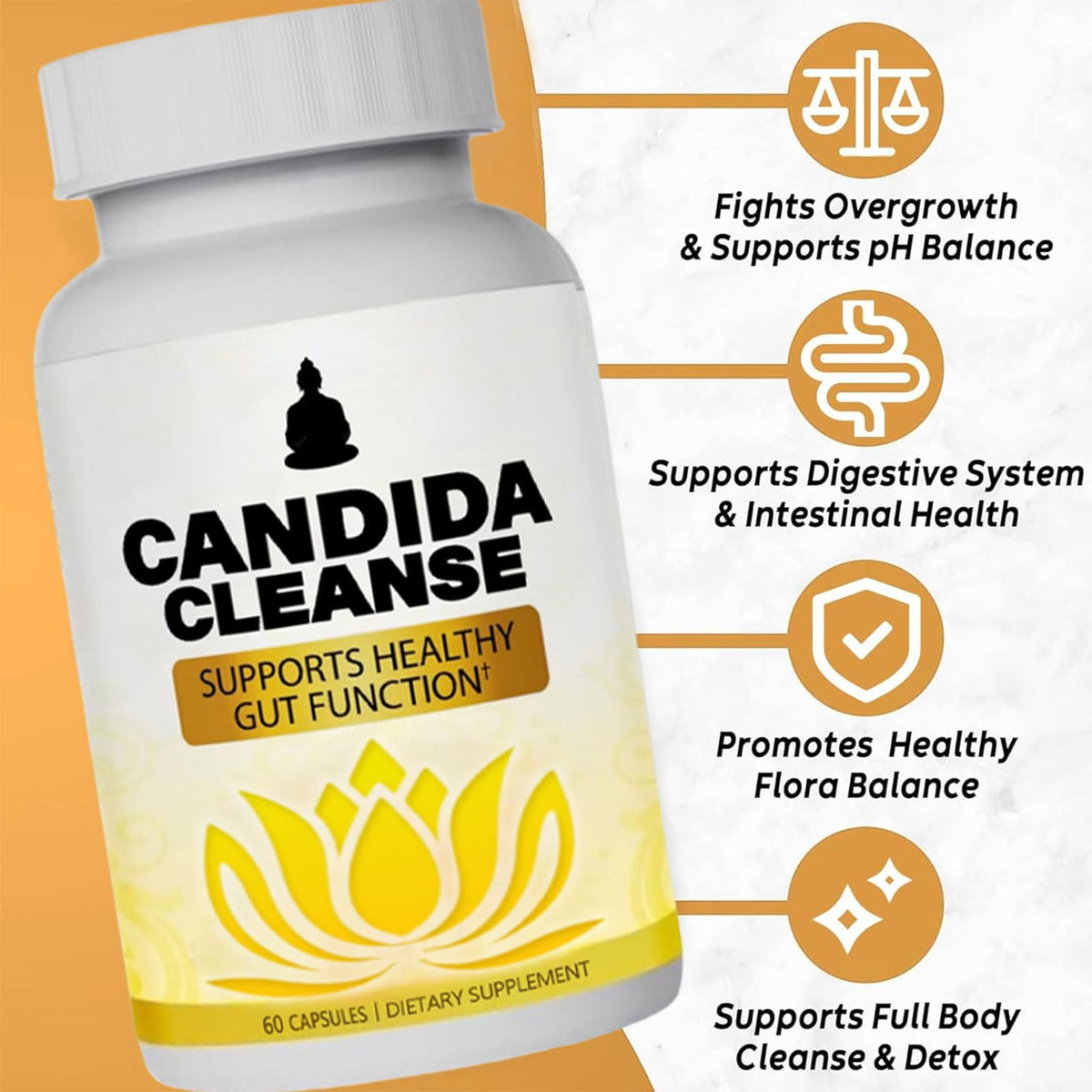 Candida Cleanse - Gut & Colon Support, Advanced Probiotic & Herbal Formula, Natural Herbal Formula, Oregano Leaf, Wormwood, Black Walnut, - FENGGESTORE20