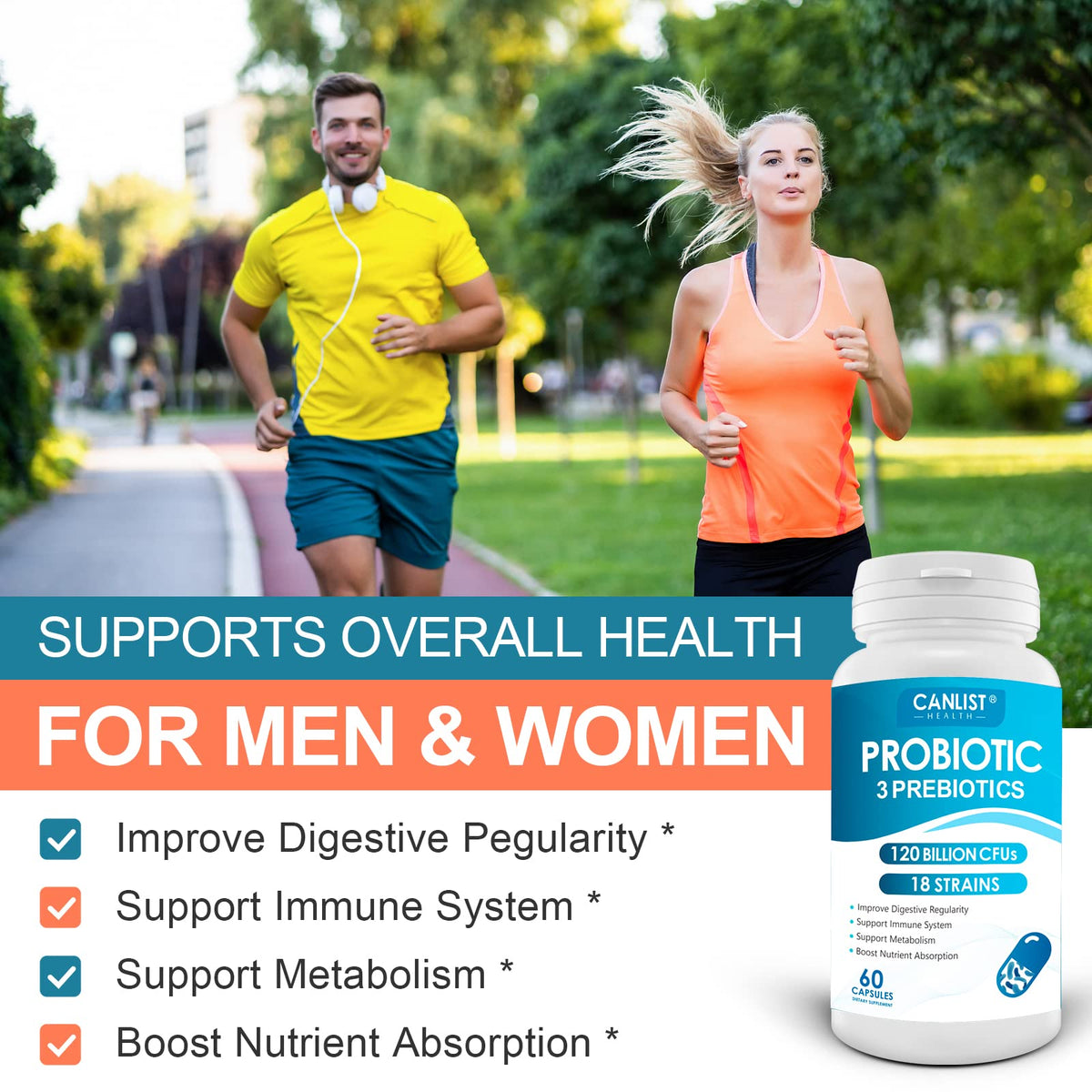 CANLIST Probiotics 120 Billion CFUs 18 Strains, 3 Prebiotics & Digestive Enzymes for Men Women,Digestive & Immune Support - FENGGESTORE20