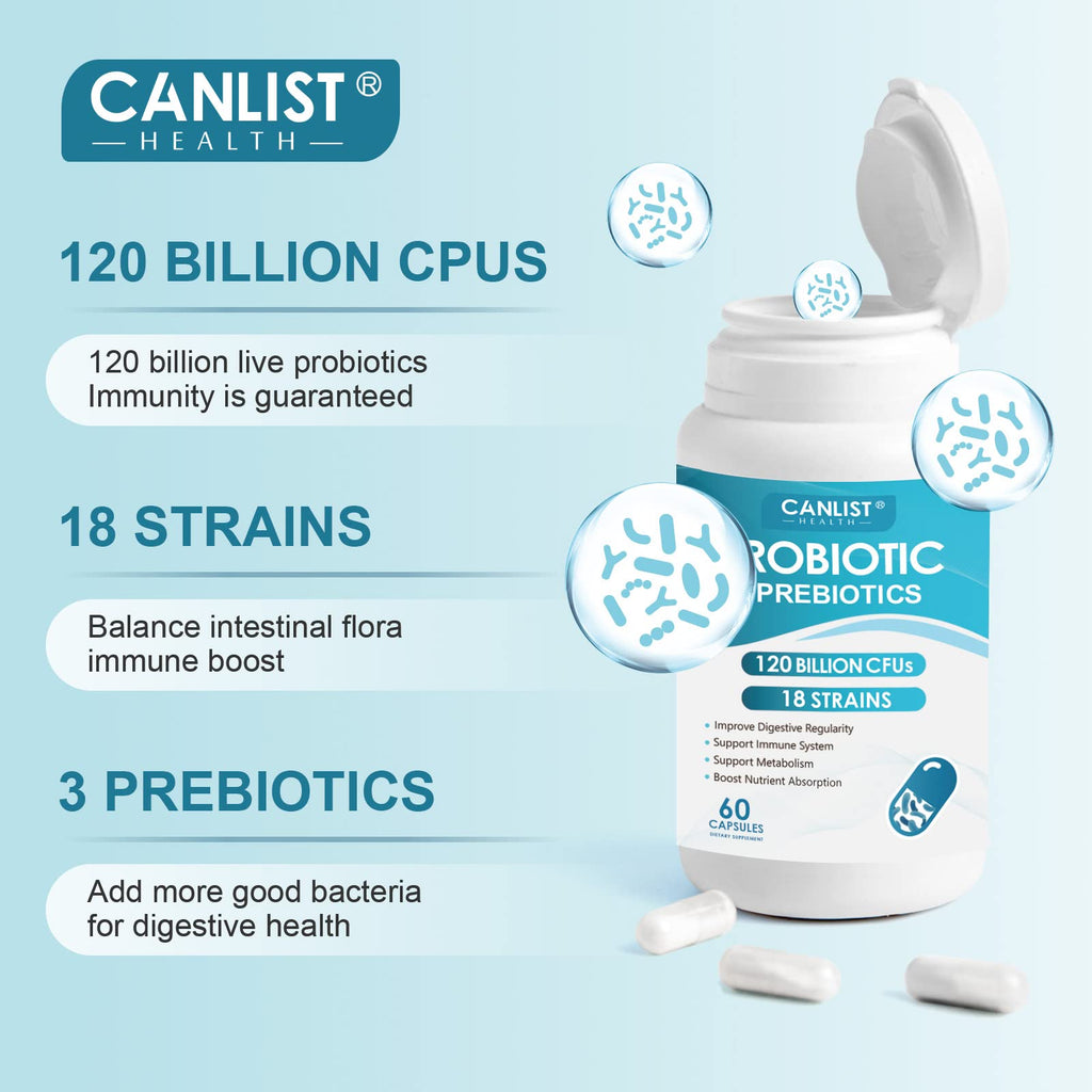 CANLIST Probiotics 120 Billion CFUs 18 Strains, 3 Prebiotics & Digestive Enzymes for Men Women,Digestive & Immune Support - FENGGESTORE20