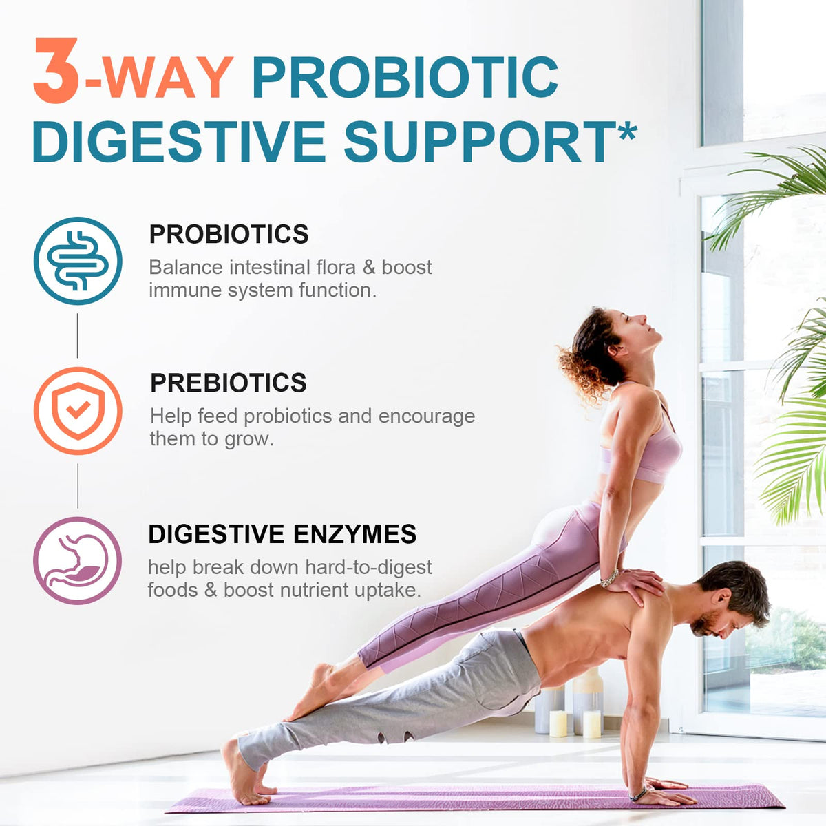 CANLIST Probiotics 120 Billion CFUs 18 Strains, 3 Prebiotics & Digestive Enzymes for Men Women,Digestive & Immune Support - FENGGESTORE20