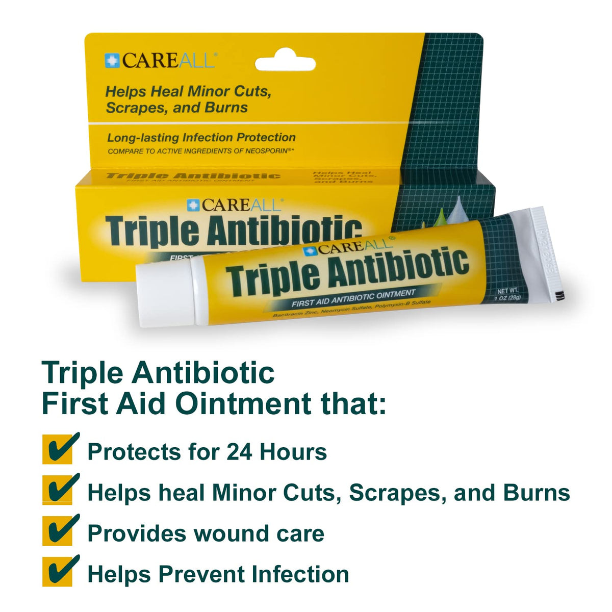 CareAll Triple Antibiotic Ointment 1.0 oz (4 Pack), First Aid Ointment for Minor Scrapes, Cuts, and Burns to Help Prevent Infection, Compare to The Active Ingredients of The Leading Brand - FENGGESTORE20