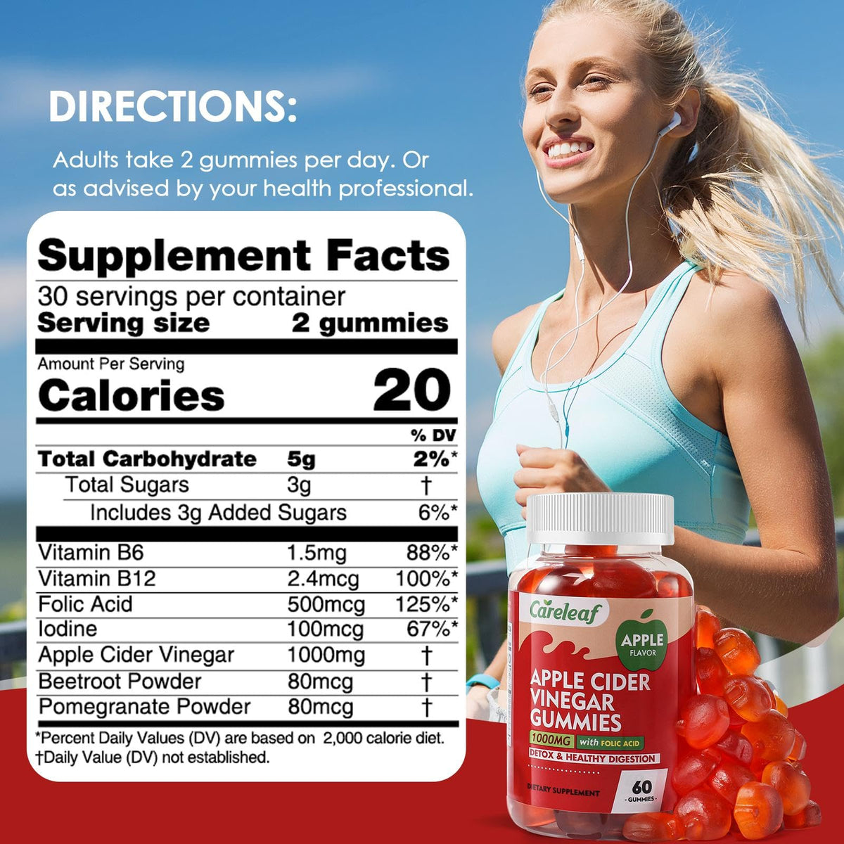 careleaf Apple Cider Vinegar Gummies, Metabolism Gummy with 1000mg AVC & Vitamin B6 Vitamin B12, ACV Gummies for Metabolism, - FENGGESTORE20