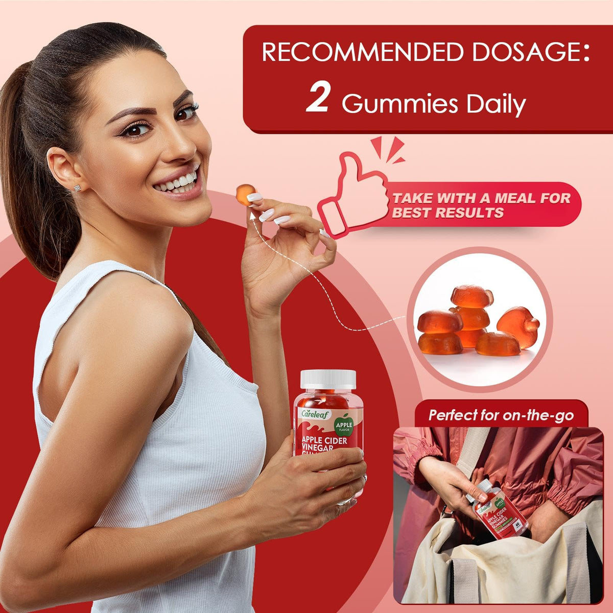 careleaf Apple Cider Vinegar Gummies, Metabolism Gummy with 1000mg AVC & Vitamin B6 Vitamin B12, ACV Gummies for Metabolism, - FENGGESTORE20