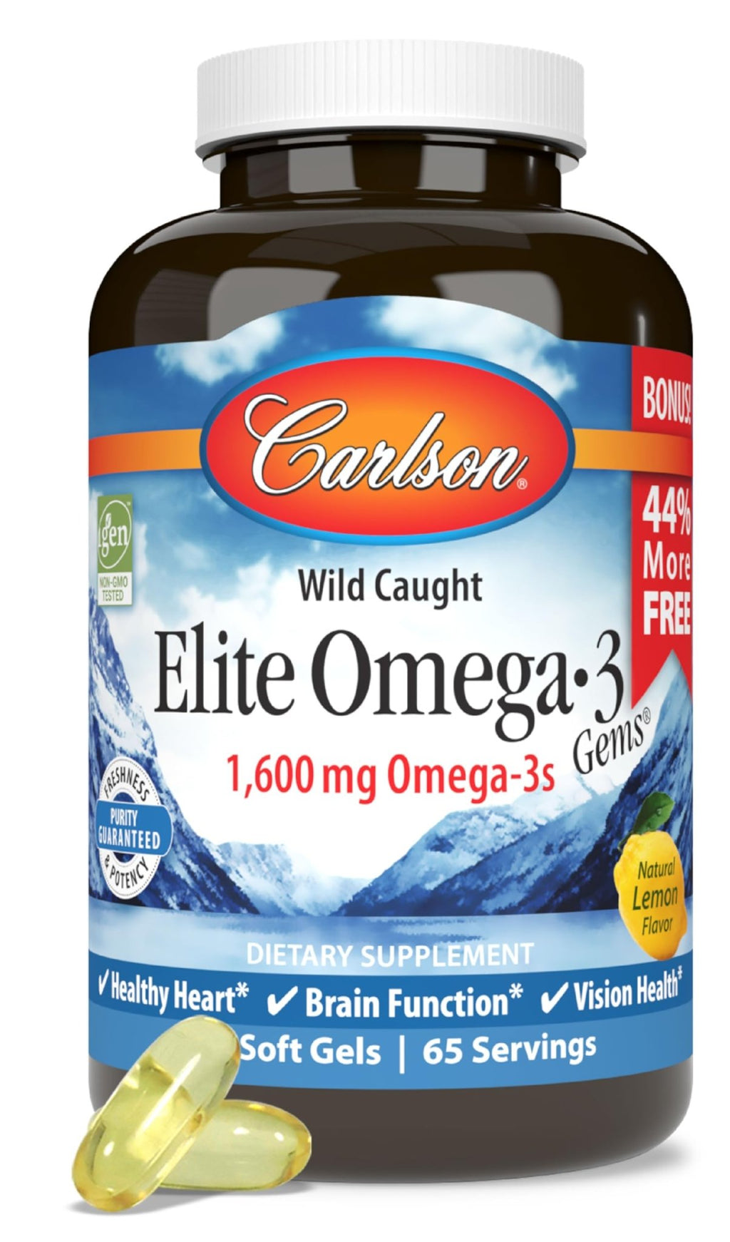 Carlson - Elite Omega-3 Gems, 1600 mg Omega-3 Fatty Acids Including EPA and DHA, Norwegian, Wild-Caught Fish Oil Supplement, Sustainably Sourced Omega - FENGGESTORE20